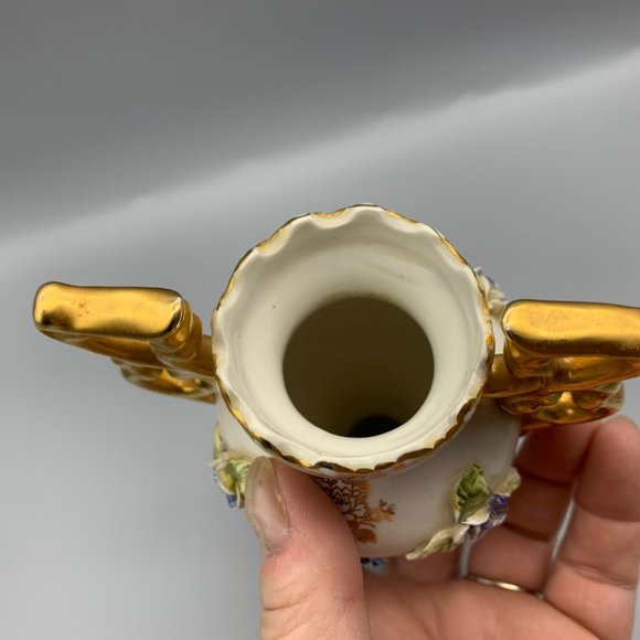 Vintage Elpa Alcobaca Gold Trimmed Floral Bud Vase Made in Portugal 6" High - Picture 9 of 13